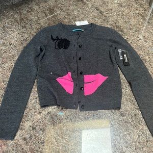 Alice + Olivia grey cardigan Stace face wink pink XS special edition rare